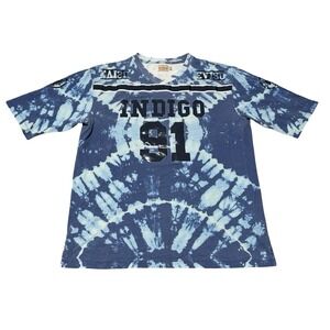 Evisu Custom Made Men's Tie Dye Shirt Indigo 91 Logo Size Small 20.5 x 26.5